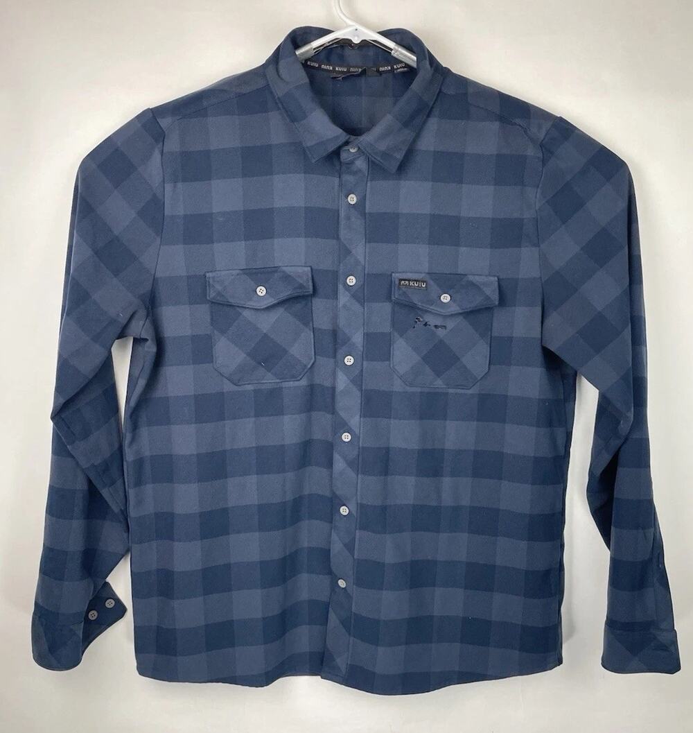 KUIU Men's XL Blue Plaid Field Flannel Shirt Hunting Outdoor Flaw*